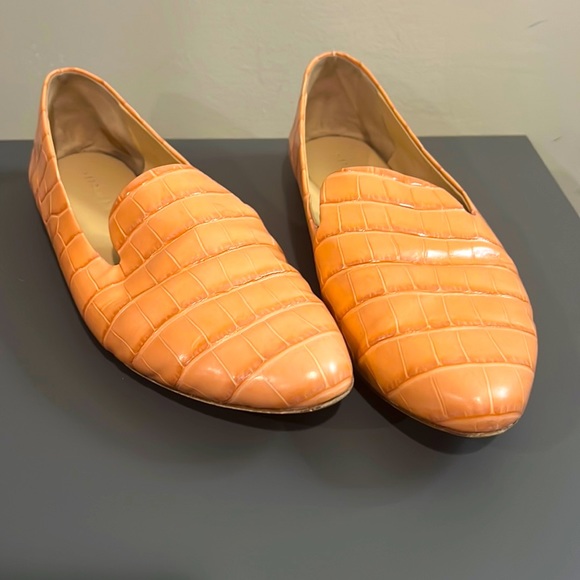 Veronica Beard Loafers Griffin Croc Pink Leather Embossed Slip on side 11M - Picture 1 of 2